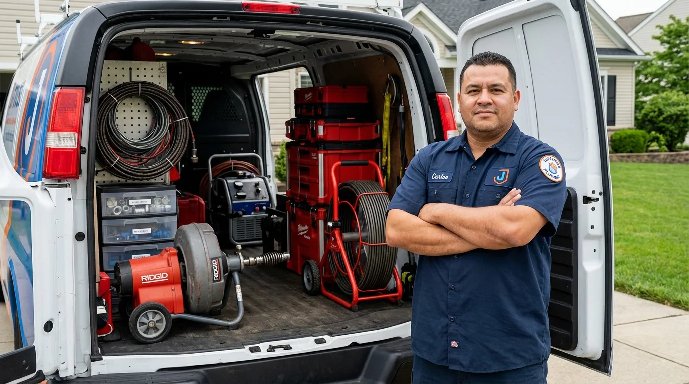 Professional drain cleaning equipment and Johns Plumbing LLC plumber in East Rochester