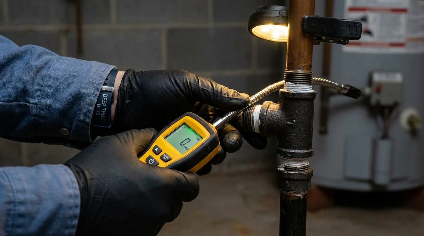 Gas leak detection with electronic sniffer by Johns Plumbing LLC in East Rochester