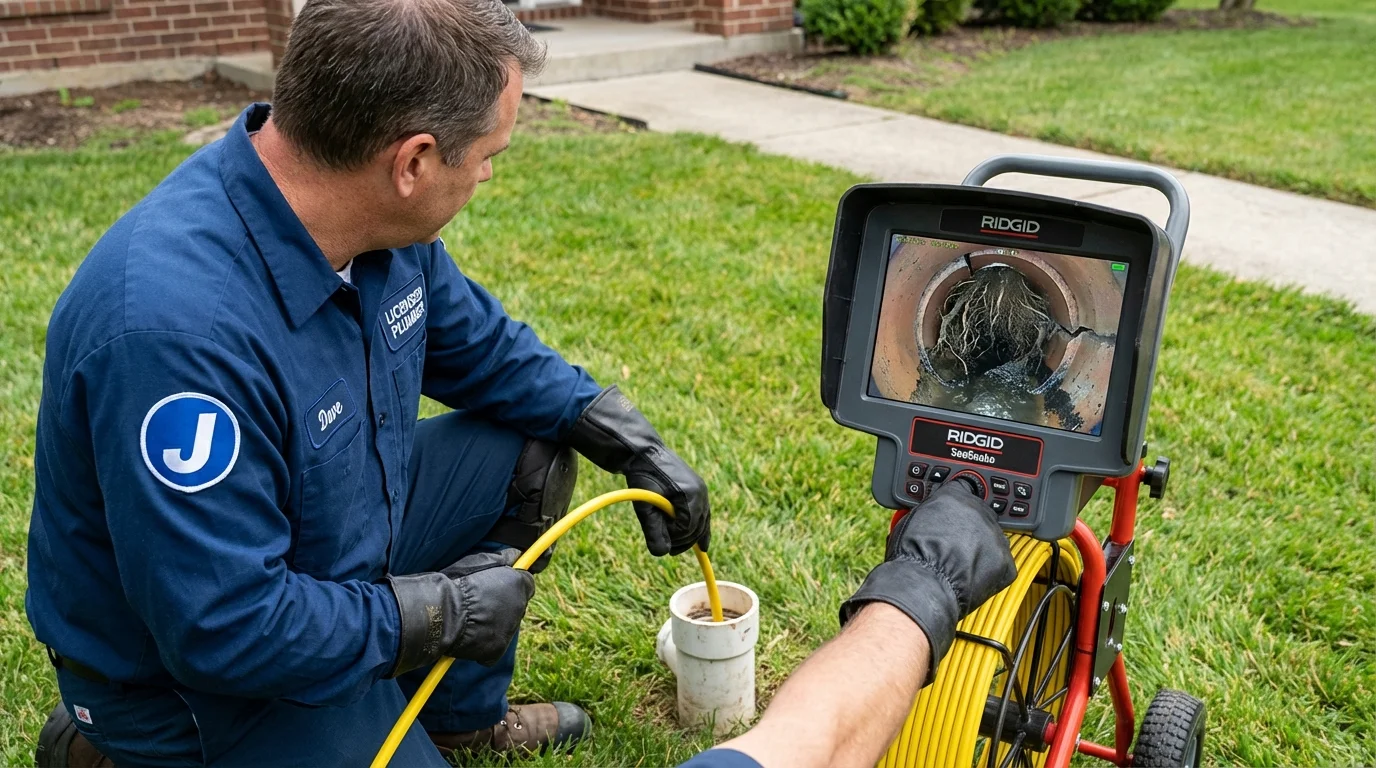 Sewer camera inspection being performed by Johns Plumbing LLC in East Rochester