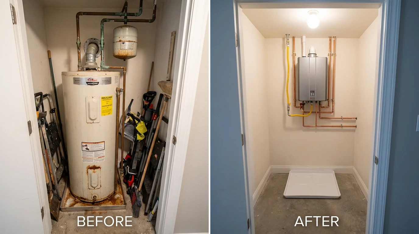 Tank water heater versus wall-mounted tankless unit comparison for East Rochester, NY homeowners