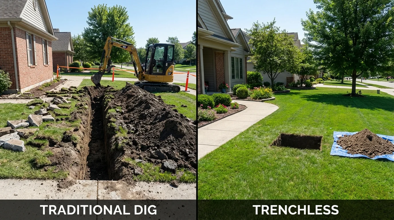 Trenchless sewer repair with minimal yard damage versus traditional excavation in East Rochester, NY